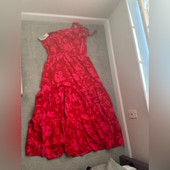 PRETTYGARDEN Women’s Summer Red Floral One Sleeve Maxi Dress - Picture 2 of 4